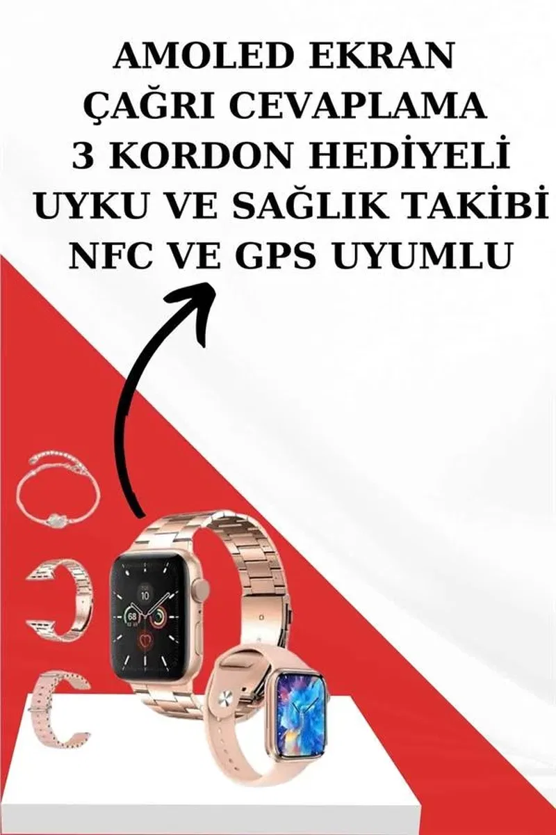 Wireless Şarjlı Pembe Akıllı Saat ve Kablosuz Bluetooth Kulaklık Dokunmatik Kontrol görsel 3