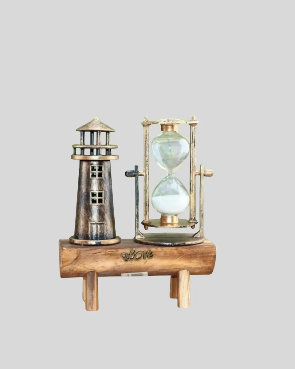 Deniz Feneri Tasarımlı Ahşap Kum Saati – Retro Masa Aksesuarı Yeni Nesil görsel 3