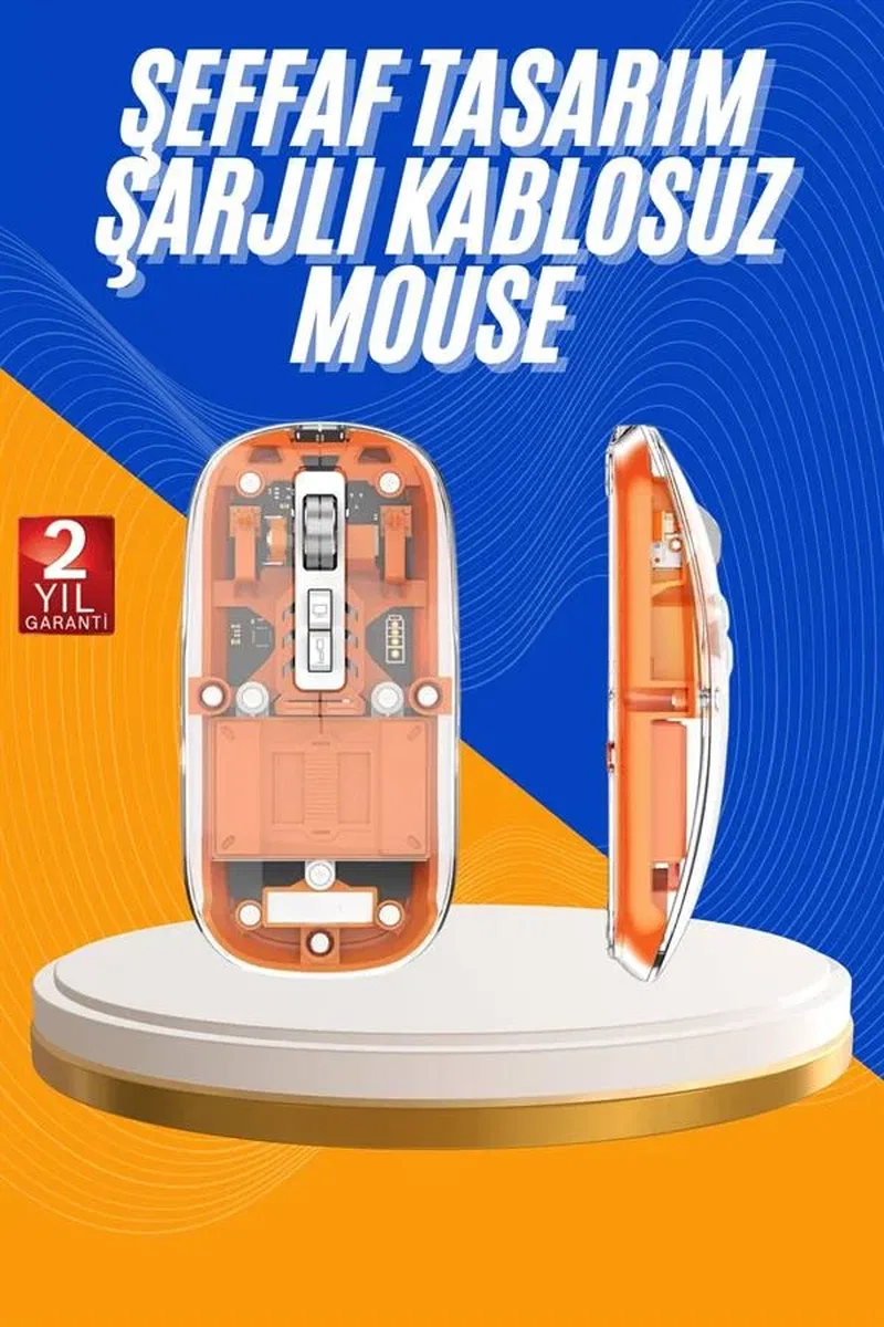 Mouse Fare Kablosuz Mouse Fare Şarjlı Bluetooth Sessiz 5 Tuşlu Şeffaf görsel 2