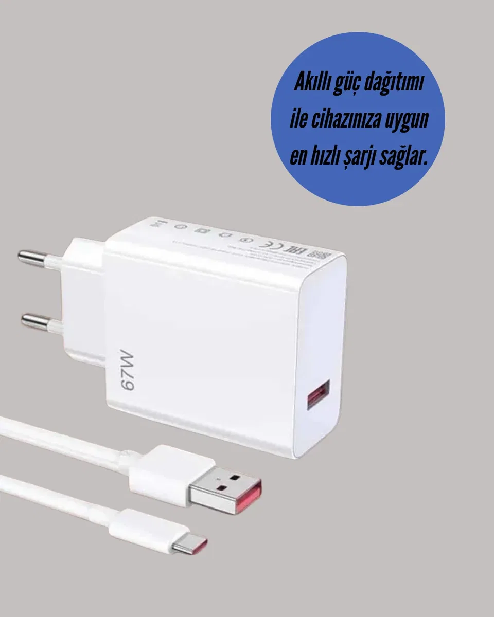 Güvenli ve Hızlı Şarj İçin 67W Turbo Adaptör Type-C Kablo ile görsel 4