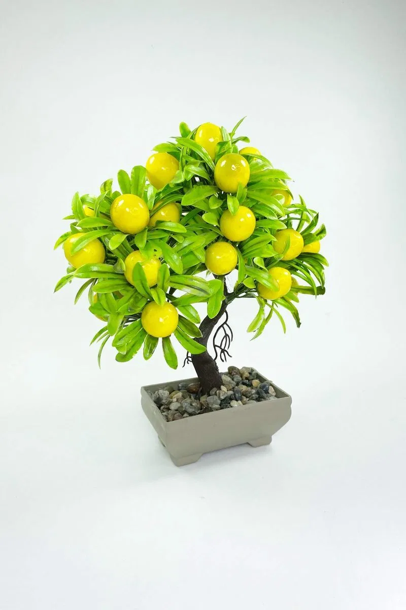 Dekor Ağaç Limon Ağacı Saksılı Dekoratif Ağaç Biblo 24x13 cm görsel 2