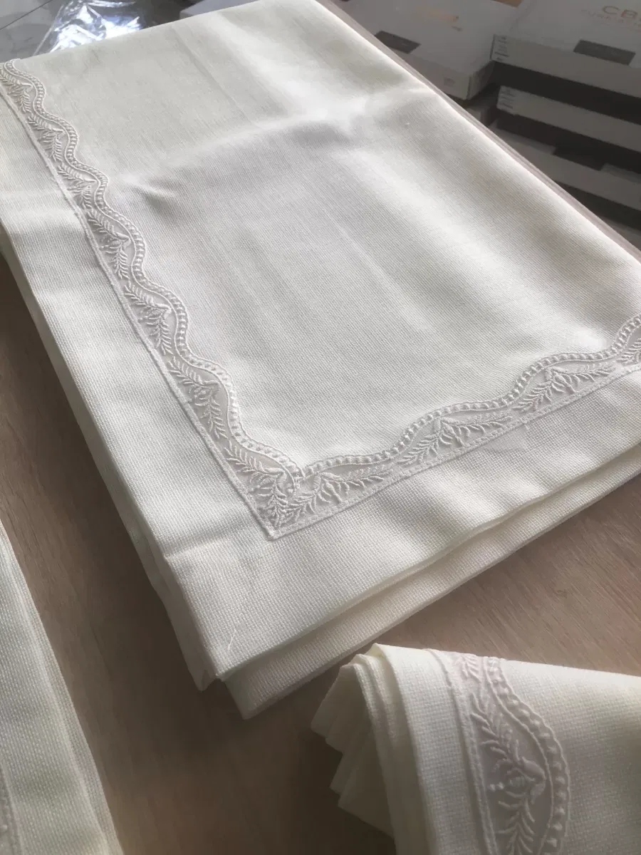 Sofra Takımı Lina Gardenya Keten Yemek Takımı 160x260 Masa Seti 12 Kişilik 26 Parça Runner Set Krem görsel 4