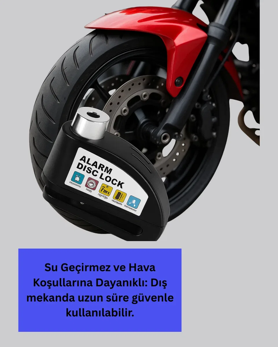Çelik Gövdeli Alarm Disk Kilidi Motosiklet ve Bisiklet İçin Güvenlik Yeni Nesil görsel 3