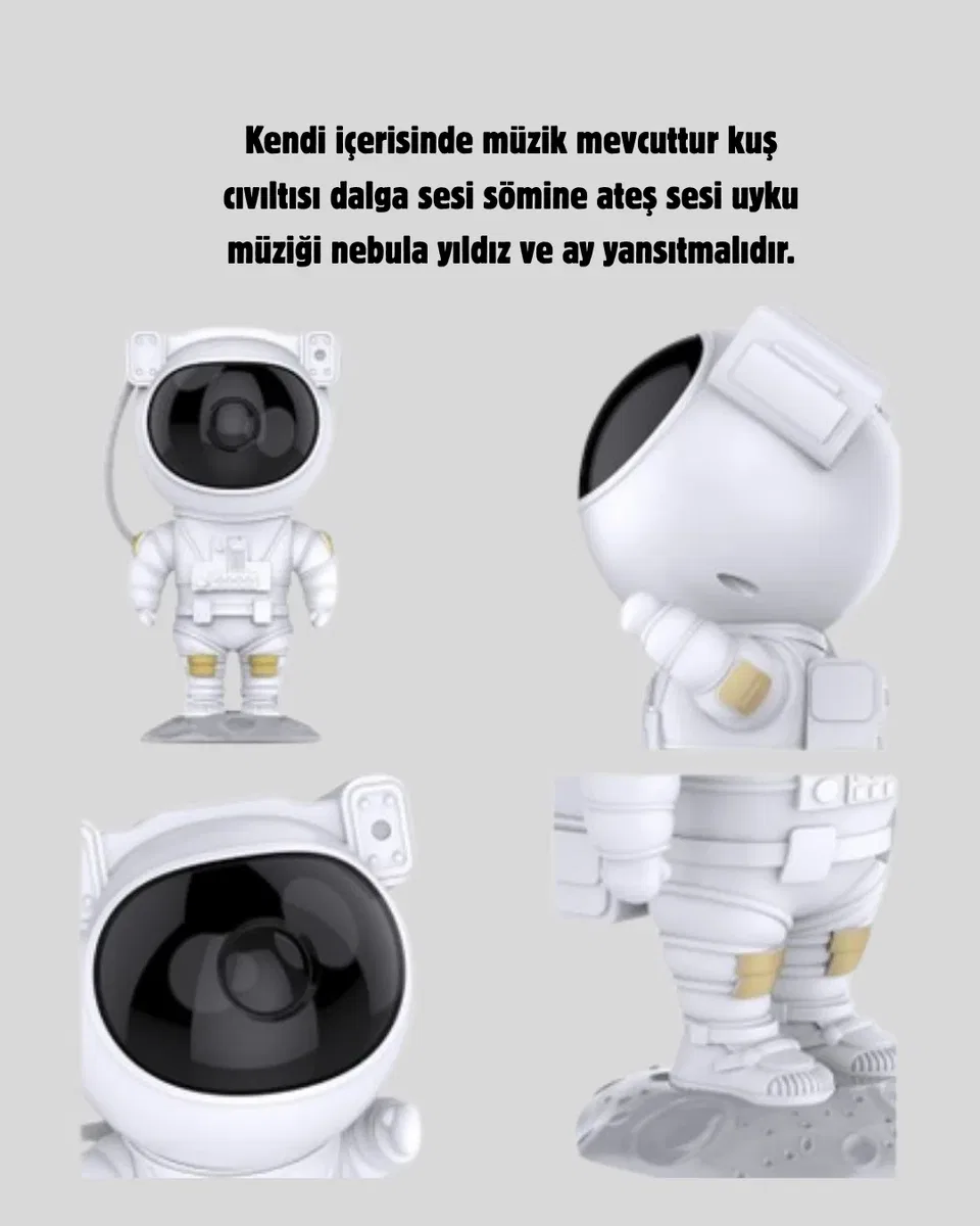 Astronot Projeksiyon Lambası Bluetooth Müzikli ve Uzaktan Kumandalı görsel 4