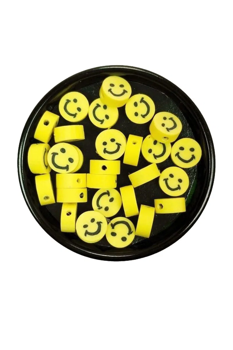 30 Adet 10 mm Polimer Kil Fimo Boncuk Takı Bileklik + 1 Metre Lastikli Misina Hediye - Gülen Yüz Smile görsel 3