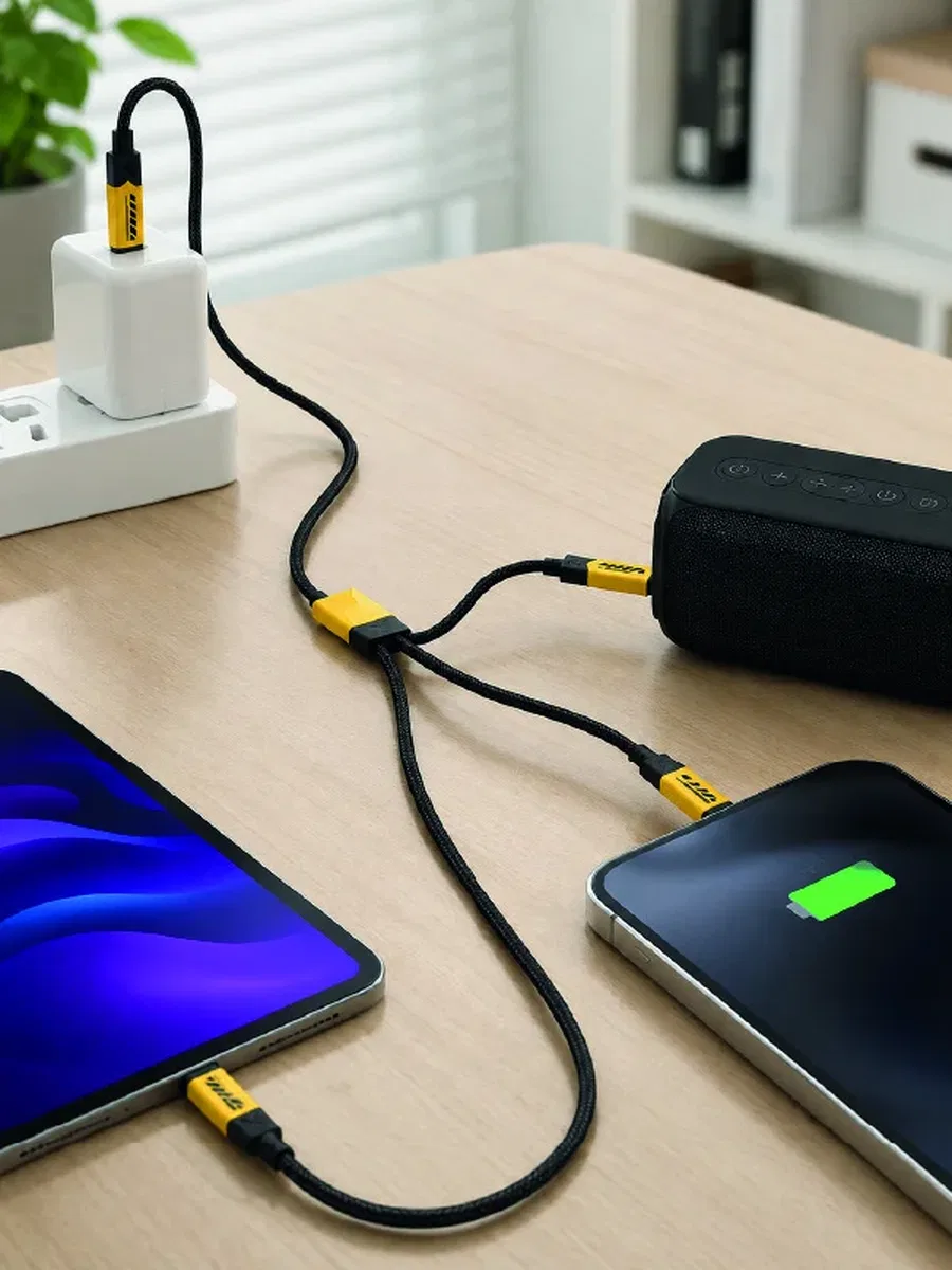 240W Çoklu Şarj Kablosu Type-C Lightning Micro USB Örgü Kablo görsel 3