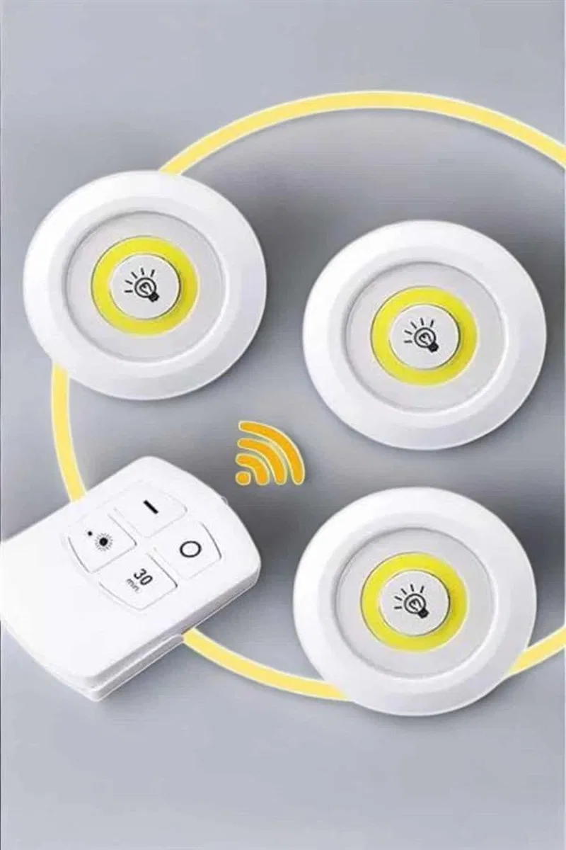 Led Lamba 3'lü Uzaktan Kumandalı Yapışkanlı Beyaz Işık görsel 3