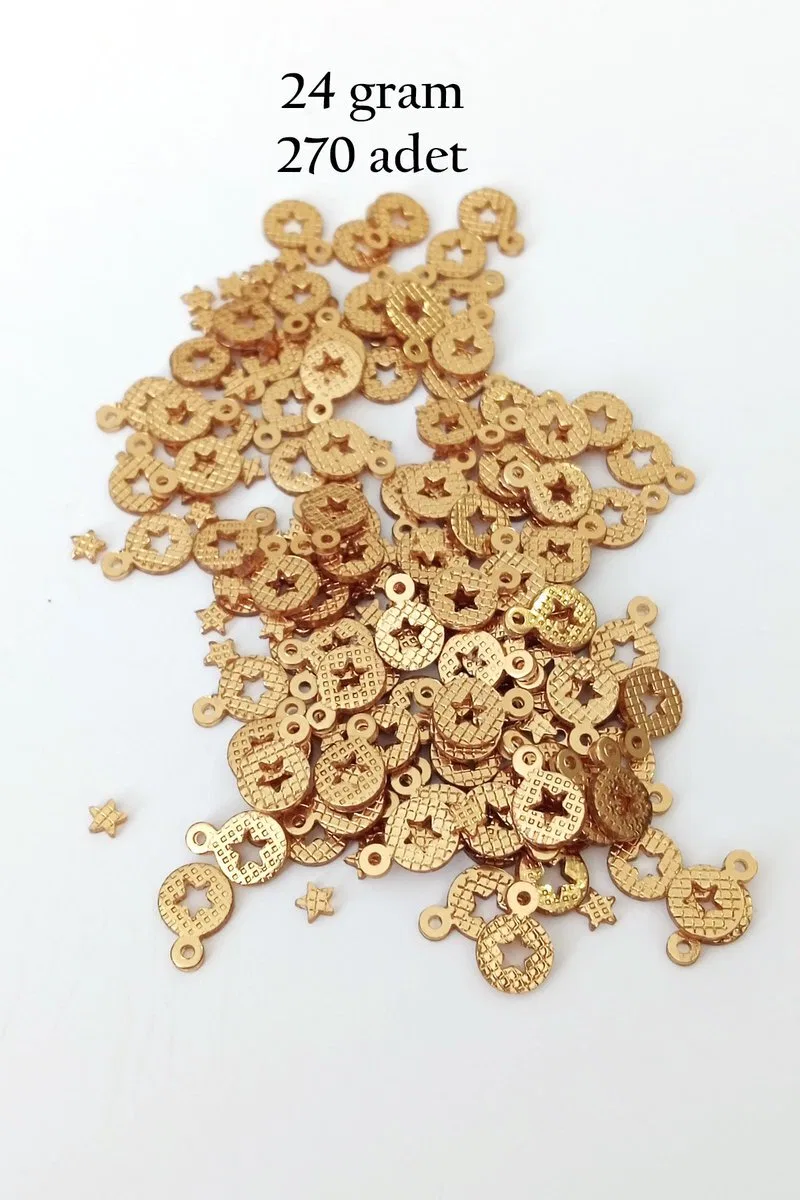 Oya Abiye Bileklik Kolye Pleksi Metalik Plastik Pul Altın Renk 24 gram 270 adet - BNC537
