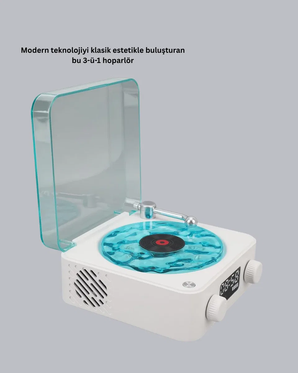 3-ü-1 Gece Işığı Bluetooth Hoparlör Dijital Saat Vintage Plak Çalar Tasarımlı görsel 4