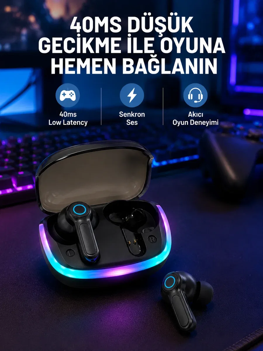 RGB Şarj Kutulu TWS Kablosuz Kulaklık Bluetooth 5. 4 HD Voice Type-C Şarj Destekli