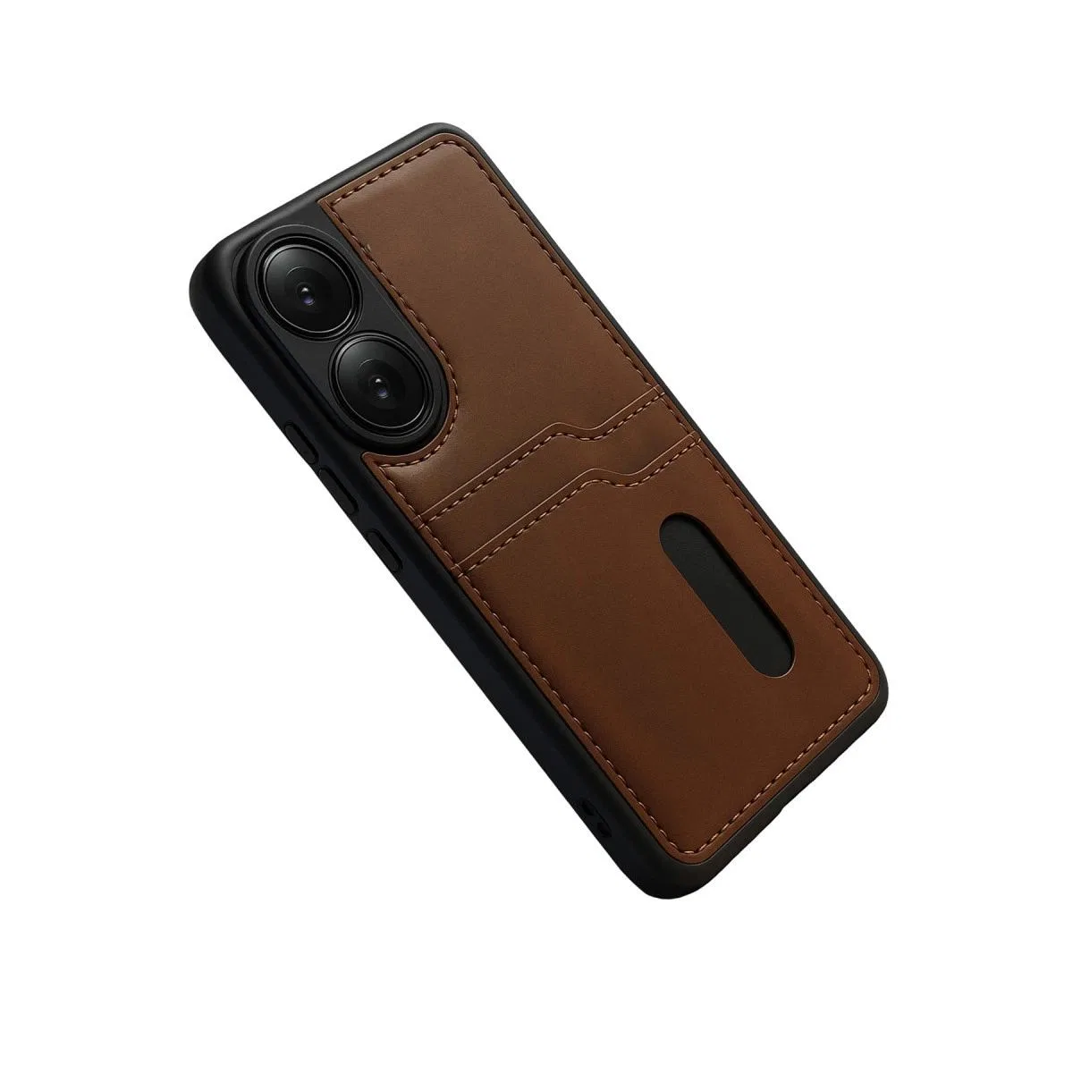 Oppo A38 Sara Kartvizitli Deri Kılıf - Taba görsel 5