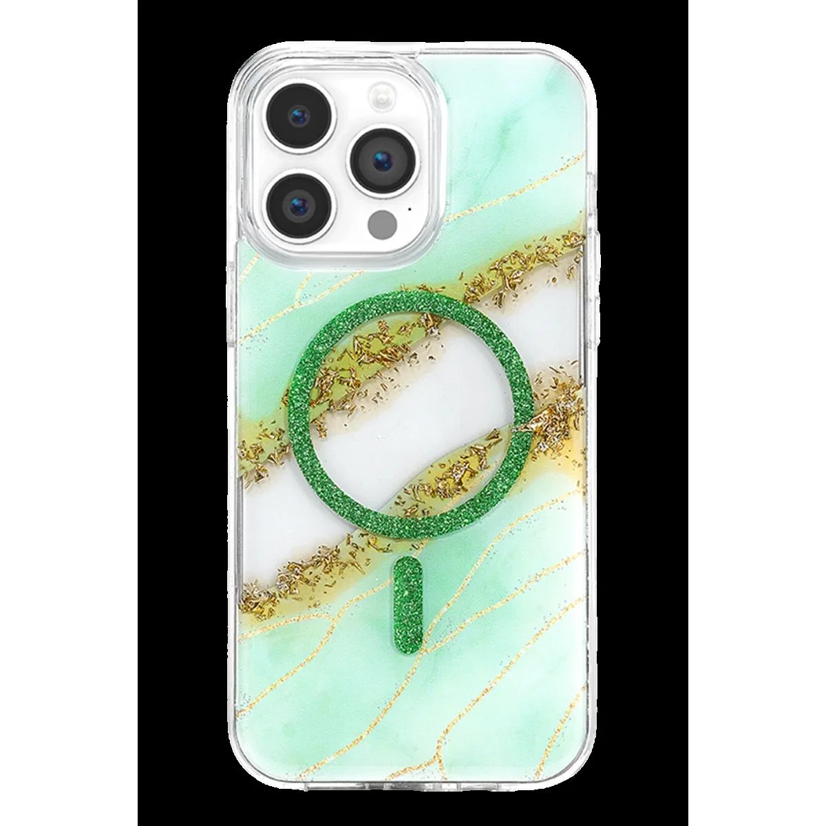 Onegif Apple İphone 14 Pro Max Lotus Simli Magsafe Kapak - Yeşil görsel 3
