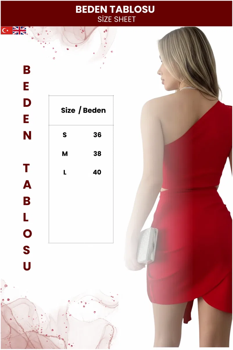 Kadın Tek Omuz Detaylı Mini Elbise görsel 5