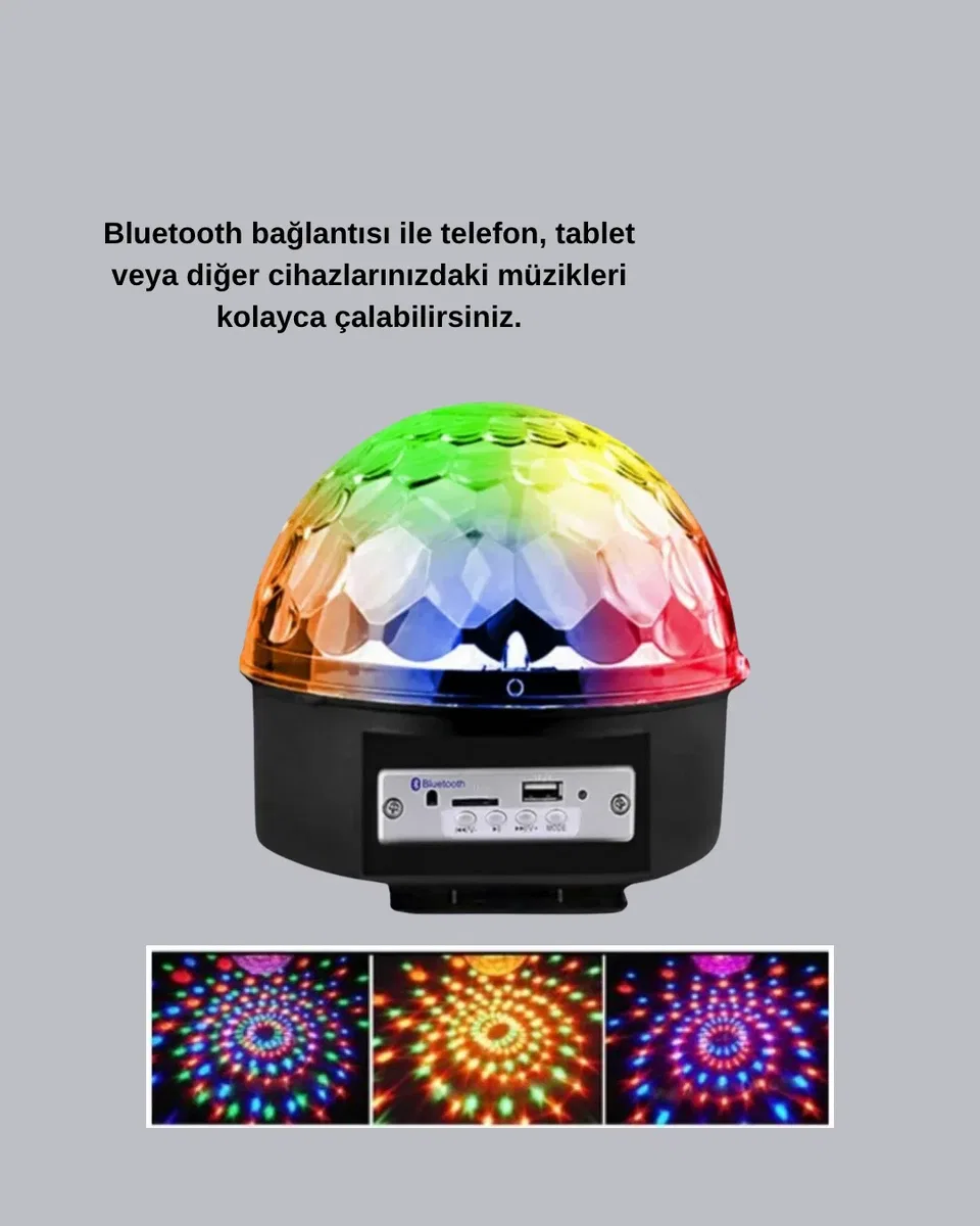 LED Disko Küresi Bluetooth Hoparlörlü Ritimle Senkronize Döner Işıklı görsel 2