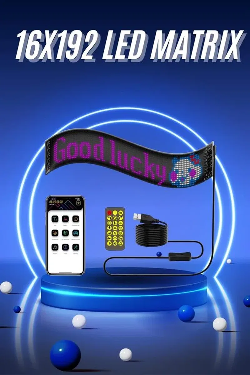 Kumandalı App Kontrollü LED Ekran 16X192 pixel Led Matrix Araç Camı Yazısı görsel 2