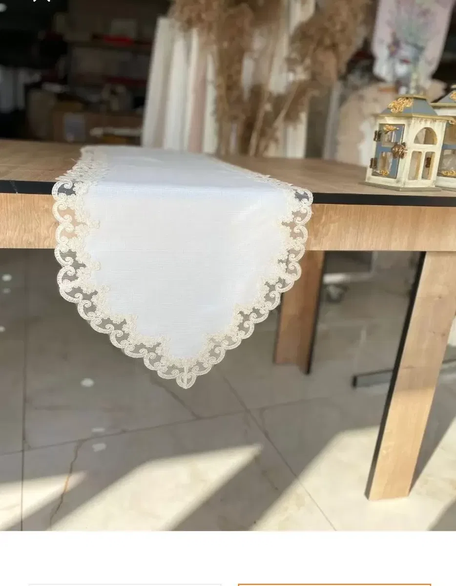 Lale Krem Fransız Dantel Detaylı Sehpa Örtüsü 40x145 cm Şık Tasarım görsel 5