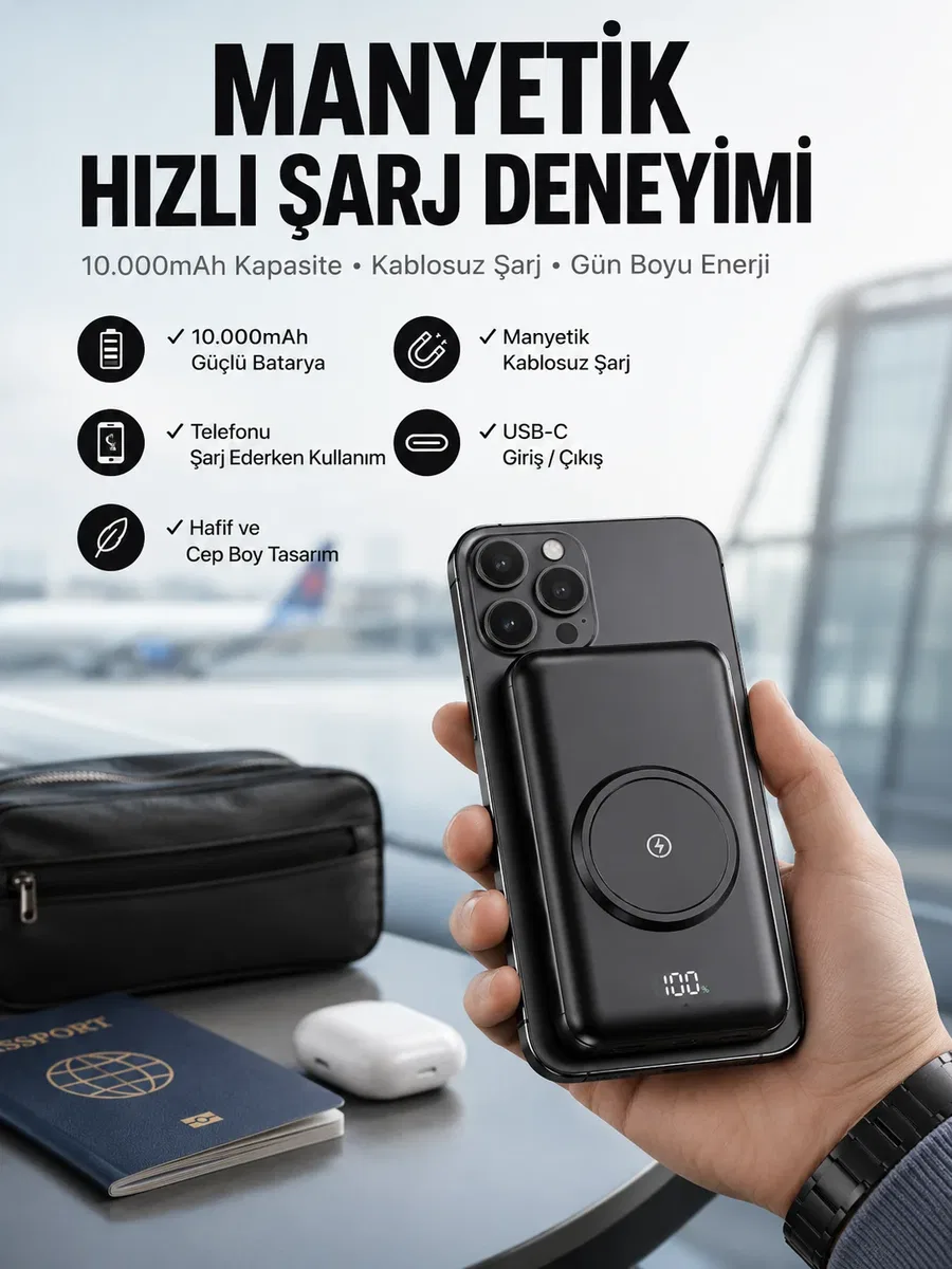 Powerbank Taşınabilir 10. 000 Mah Hızlı Şarj Dijital Göstergeli