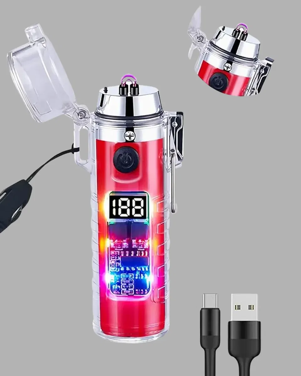 Güç Göstergeli Şarjlı Fenerli USB Elektrikli Çakmak görsel 2