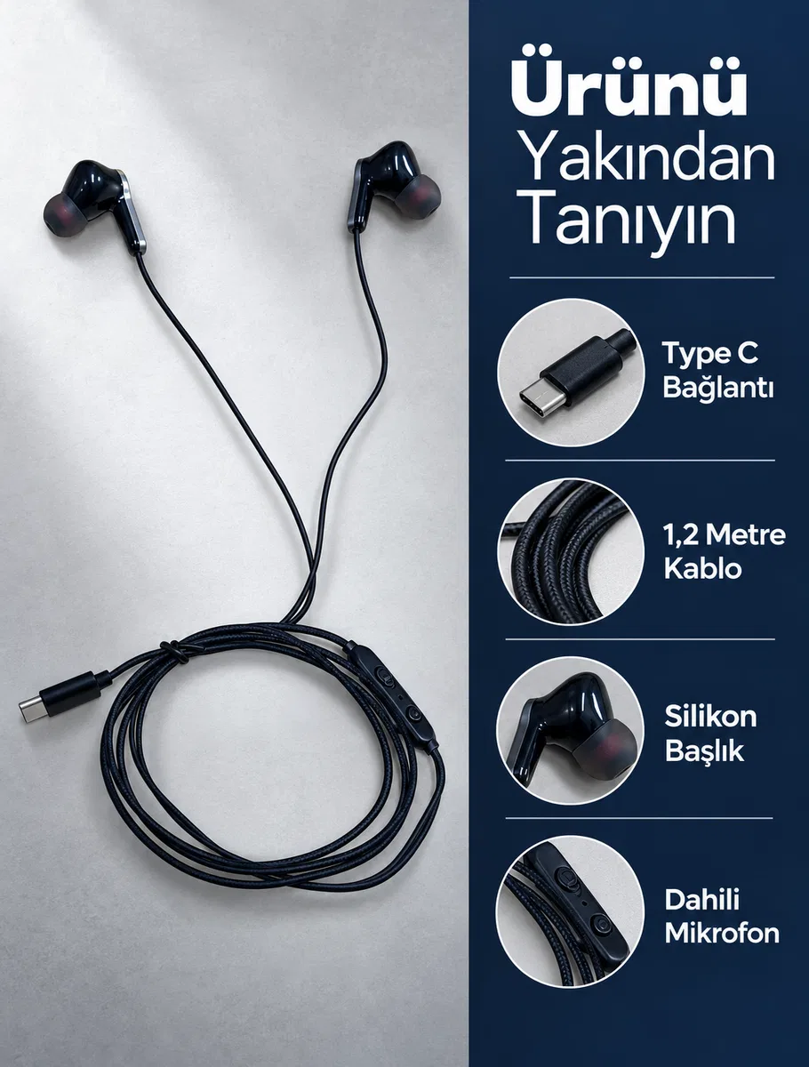 Müzik ve Sesli Görüşmeler İçin Type C Mikrofonlu Kulaklık görsel 3