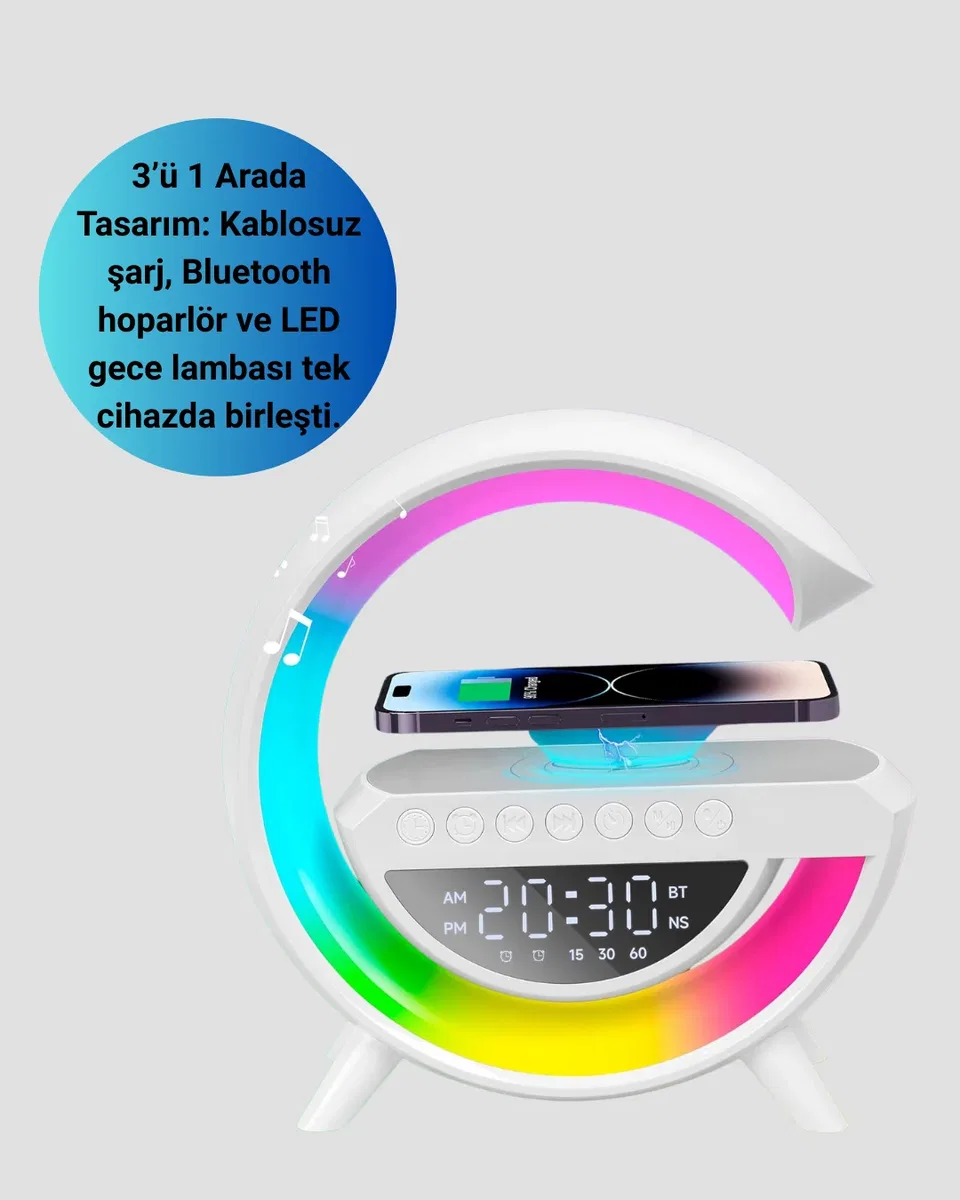 Renkli Işıklı 15W Kablosuz Şarjlı Masa Lambası görsel 3
