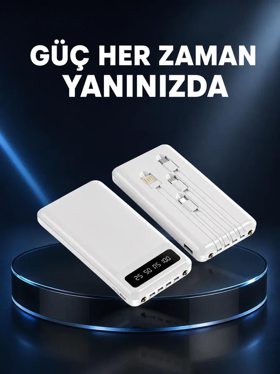 Kamp ve Seyahat İçin 20. 000mAh LED Işıklı Hızlı Şarj Powerbank Yeni Nesil
