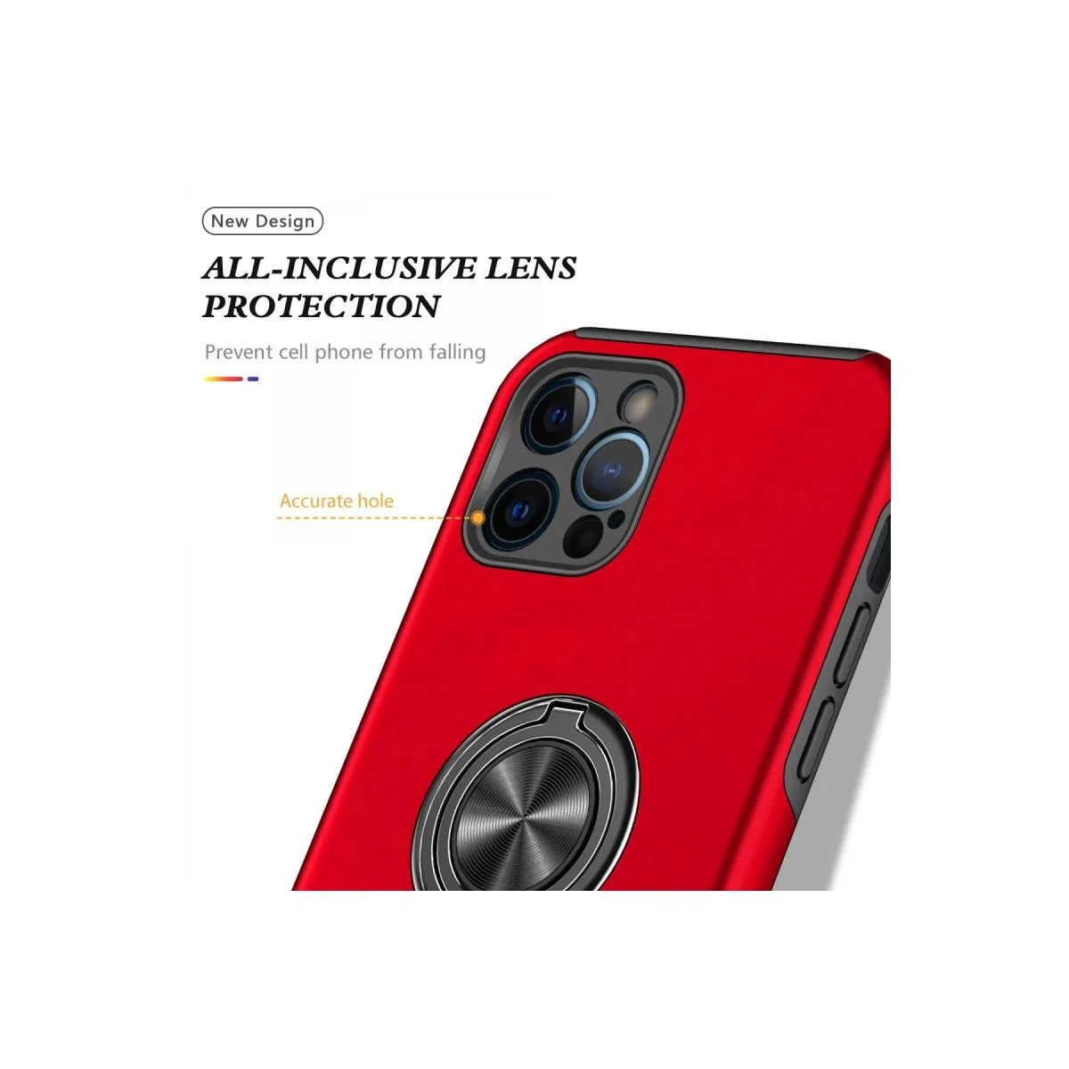 Apple İphone 12 Pro Max Kılıf Elit Yüzüklü Kapak - Kırmızı görsel 4