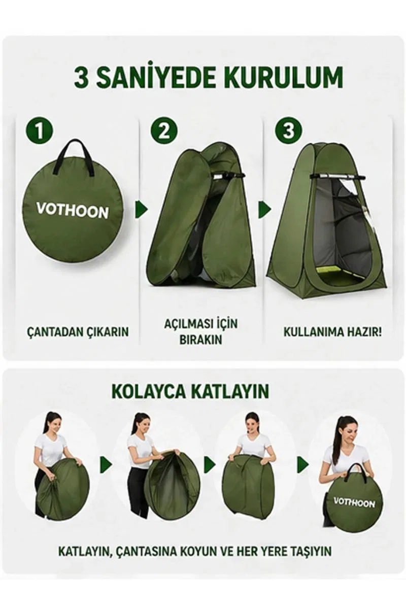 Otomatik Kabin Giyinme Çadırı 120x120x190 Cm Üst Havalandırma Yan Pencereli Duş & Wc Çadırı görsel 2