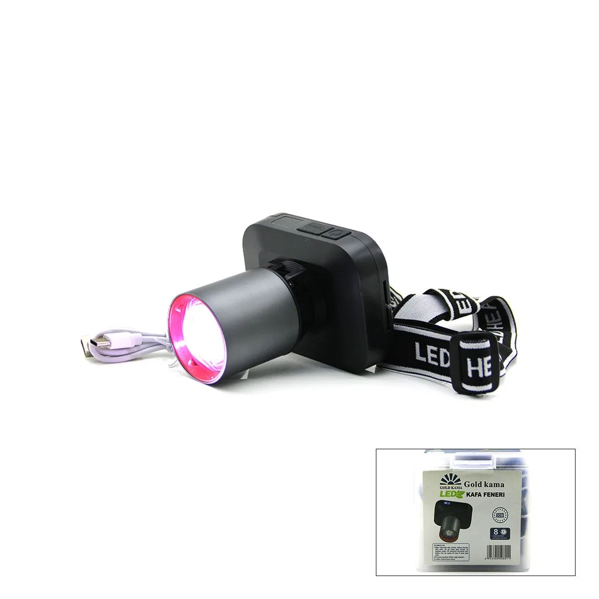 50W Şarjlı Kafa Lambası (USB Type-C, Dijital, Kademe Ayarlı) görsel 2