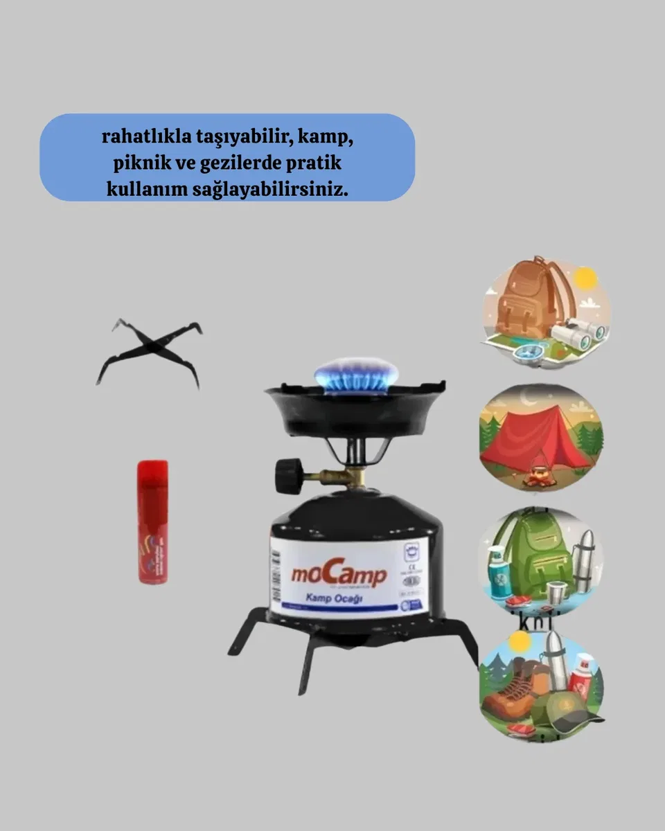Kompakt ve Hafif Kamp Ocağı Seti Gaz Tüplü görsel 2