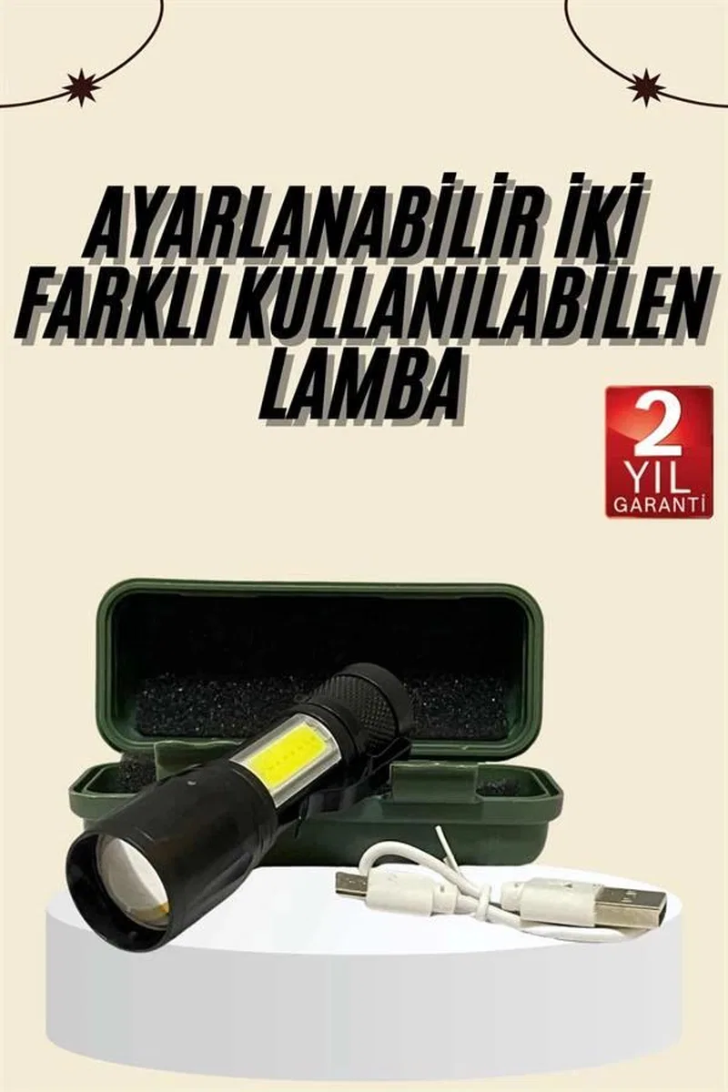 Uzun Menzilli Şarjlı El Feneri Uzun Ömürlü Led Işık Lamba görsel 2