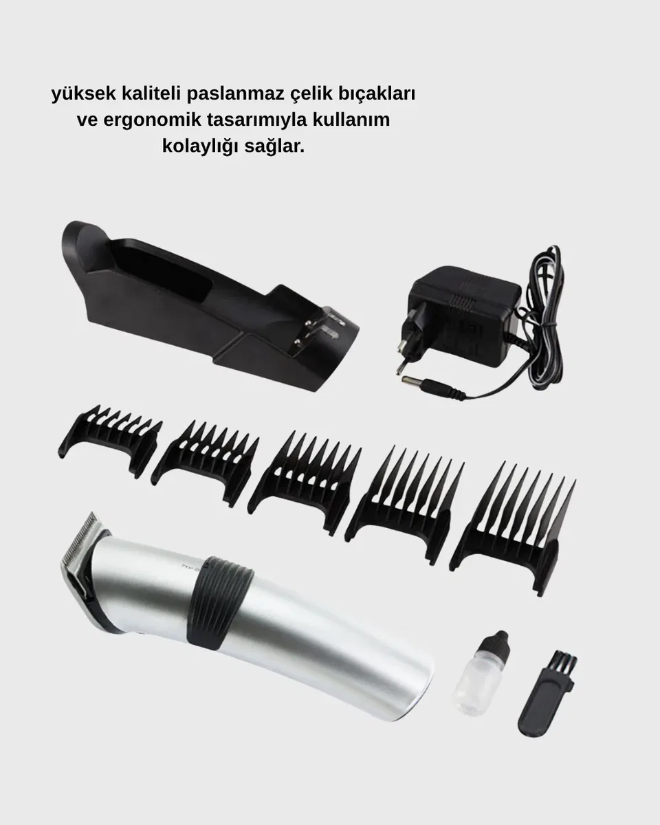 Şarjlı Saç ve Sakal Kesme Makinesi – Paslanmaz Çelik Bıçak, Ayarlanabilir Başlık görsel 5
