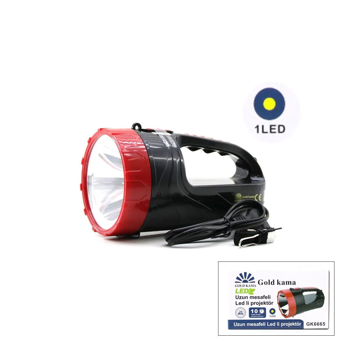 2W Tek LED El Feneri Projektör - Fiş Şarjlı, 2 Kademe Işık Ayarı görsel 2