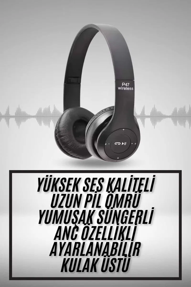 Kulak Üstü Bluetooth Kulaklık Yüksek Ses Kaliteli Ayarlanabilir görsel 2