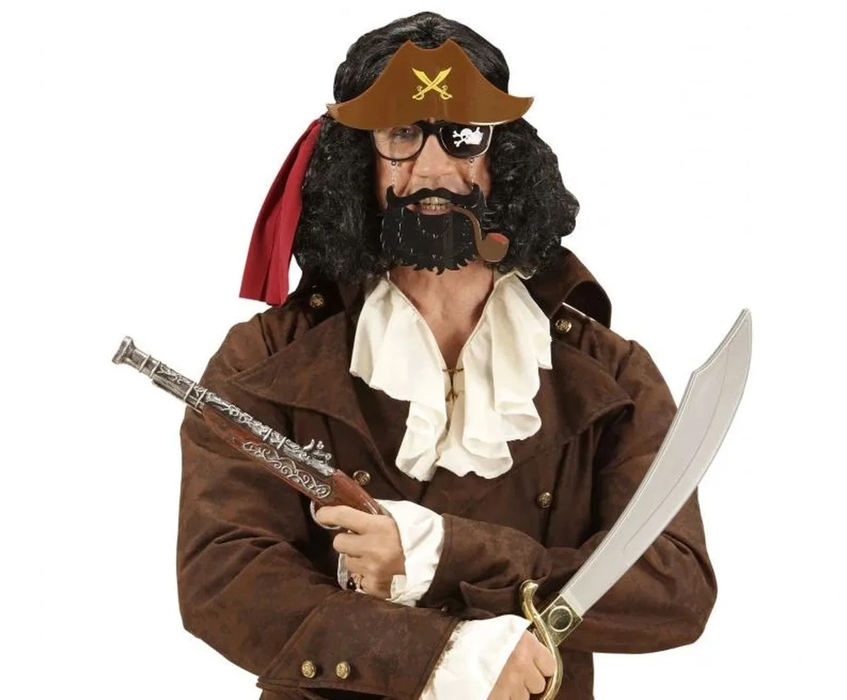 Kahve Renk Şapkalı Siyah Sakallı Lu Jack Sparrow Denizci Korsan Gözlüğü 24x25 Cm görsel 3