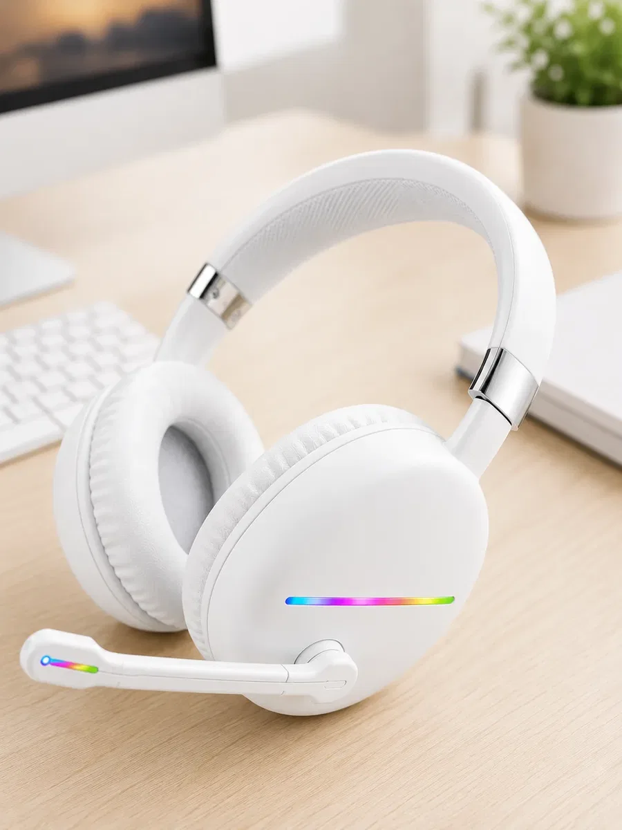 RGB Işıklı Mikrofonlu Bluetooth Kulaklık Beyaz Over-Ear Tasarım Type-C Şarjlı görsel 5