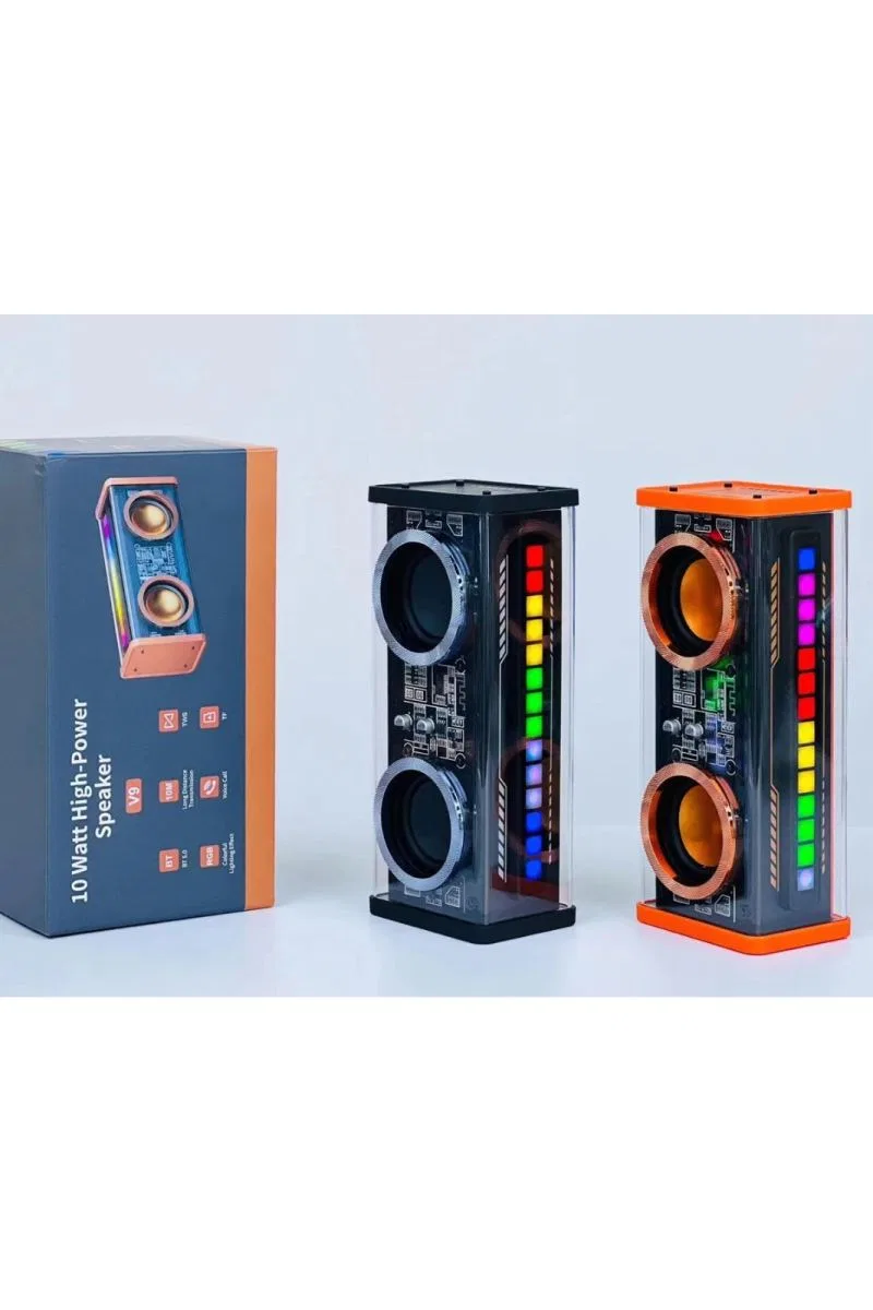 Şeffaf Mecha Müzik Tws Stereo Rgb İşıklı Hoparlör Kablosuz Bluetooth 5. 0 Taşınabilir Hoparlör V9 görsel 2