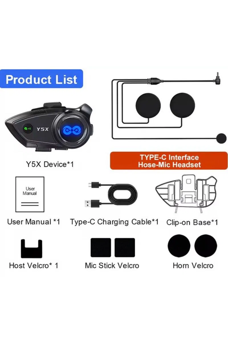 Y5x Rgb Işıklı Intercom 5 Kişi Bağlantılı 1000mah Motosiklet Bluetooth Kulaklık Seti görsel 4