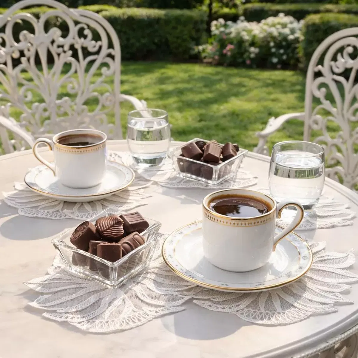 6'lı Dantel Kahve Sunumluğu 15x15 cm Asorti Desenli Fincan Altlığı Takımı