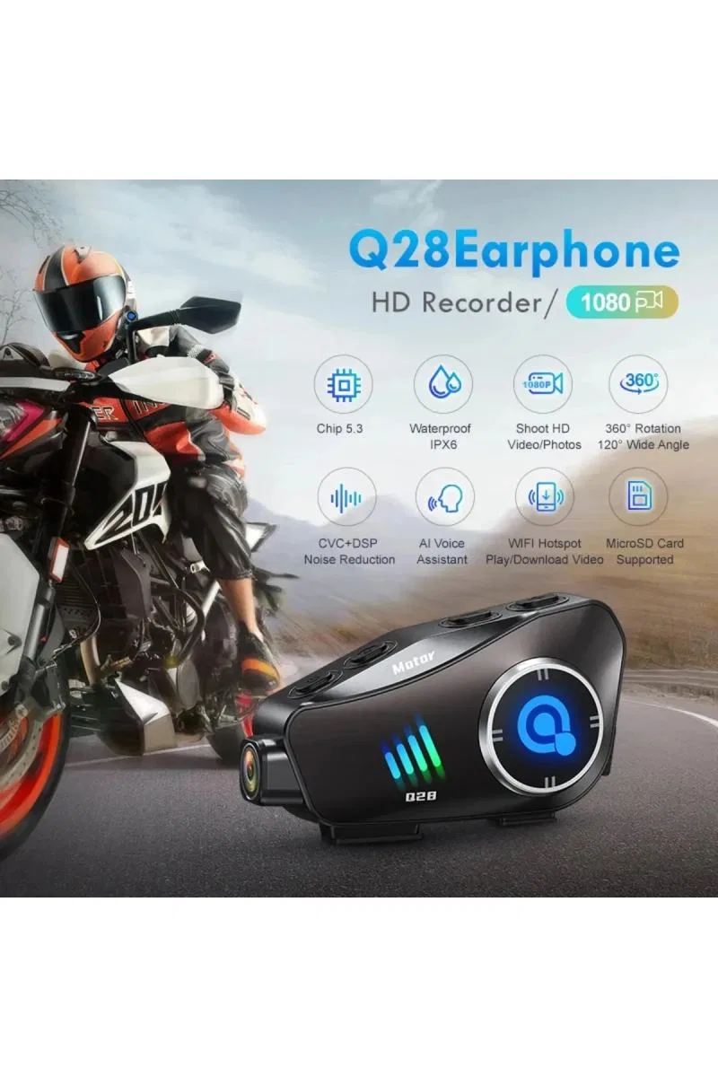 Q28 Motosiklet Kask Bluetooth Kulaklık 1080p Kamera Interkom Kulaklık Su Geçirmez Intercom görsel 6