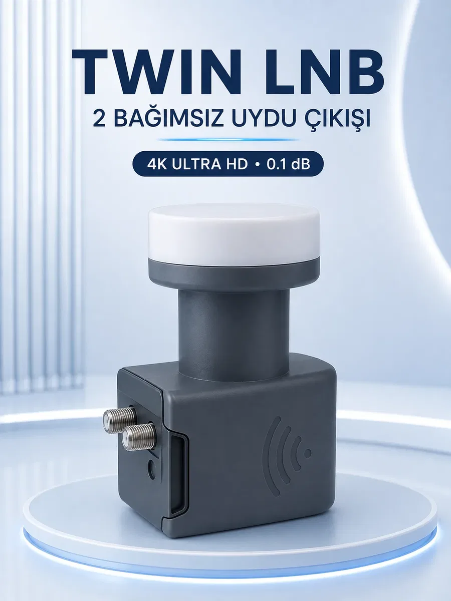 Ku Band Twin LNB Çift Çıkış 4K Ultra HD Destekli 0. 1 dB Uydu Anten LNB