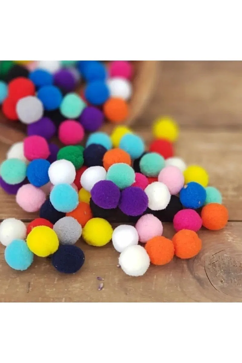 12mm Renkli Karışık Yumuşak Ponpon Peluş 200 Adet görsel 2