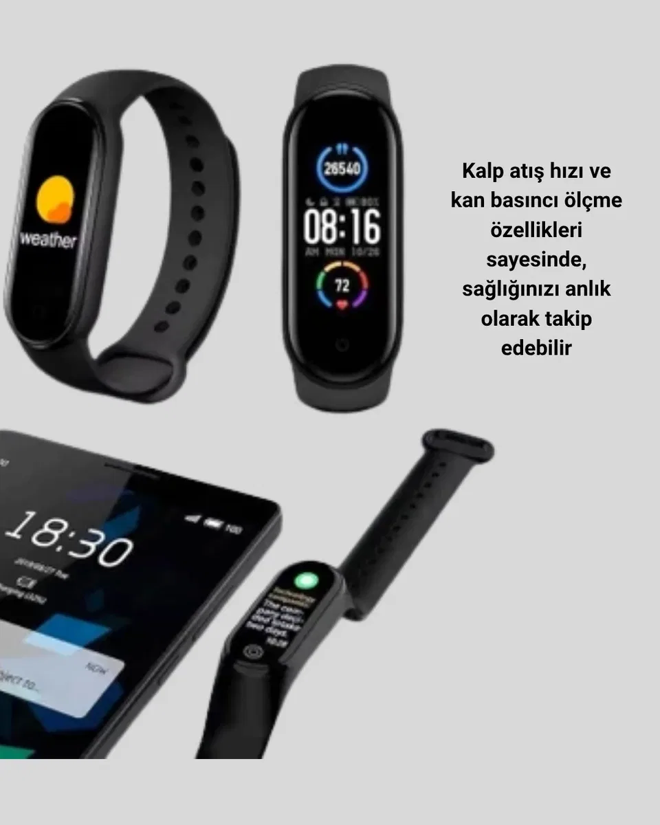 Akıllı Bileklik – Kalp Atış, Uyku ve Adım Takibi, IP67 Su Geçirmez görsel 2