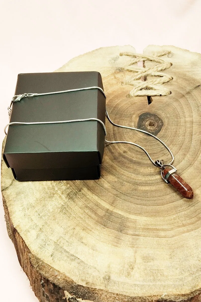 Jasper Doğal Taşı Zincirli El Yapımı Tasarımlı Kolye Uç: 3, 5 cm Zincir: 20 cm Kutulu görsel 4