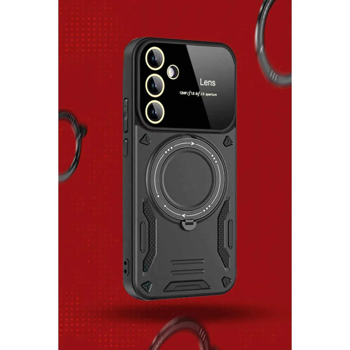 Samsung Galaxy S24 Fe Kılıf Joy Lens Standlı Kapak - Kırmızı görsel 4