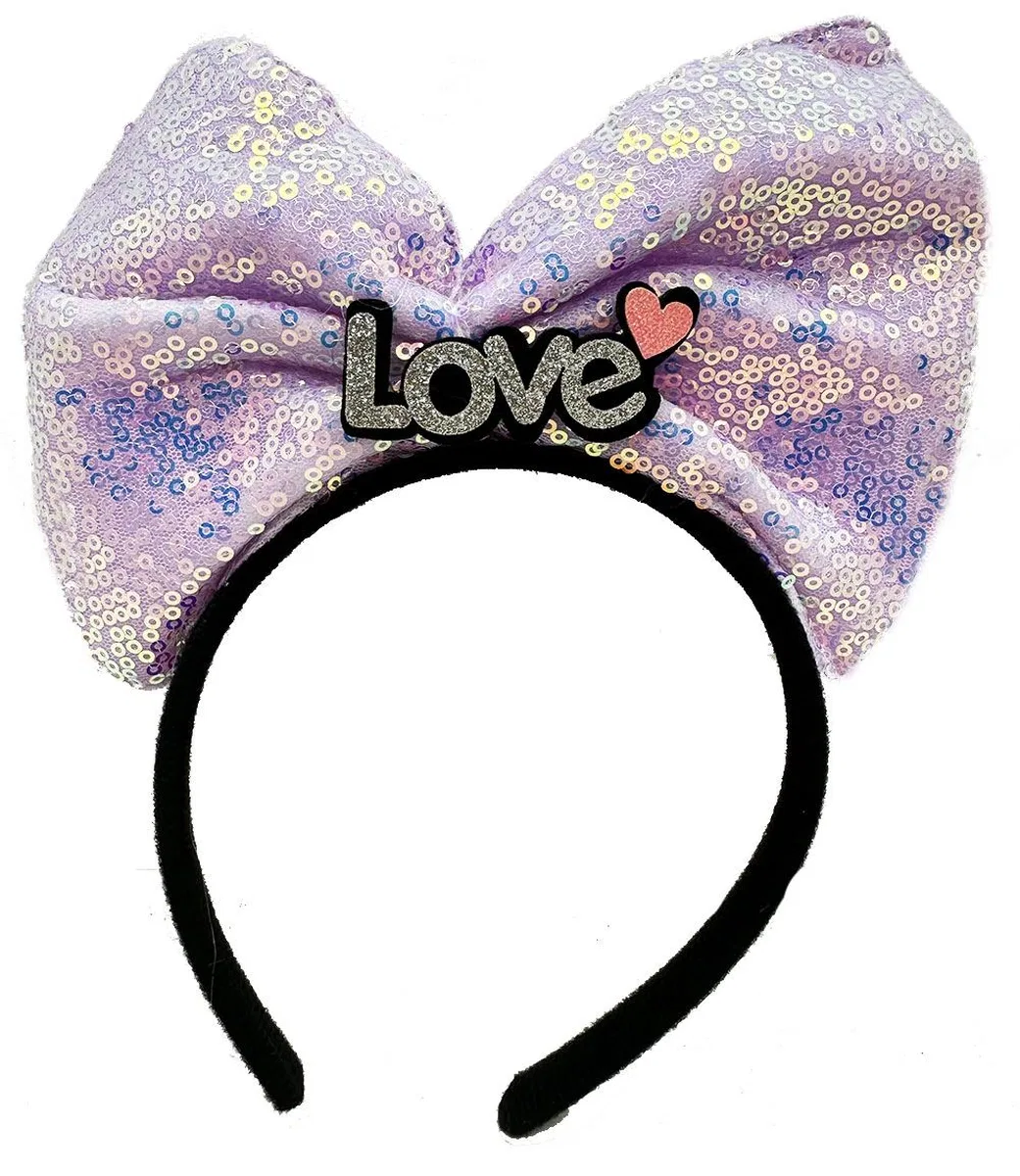 Led Işıklı 3 Farklı Fonksiyonda Yanan Gümüş Love Yazılı Lila Fiyonk Taç 20x17 Cm görsel 2