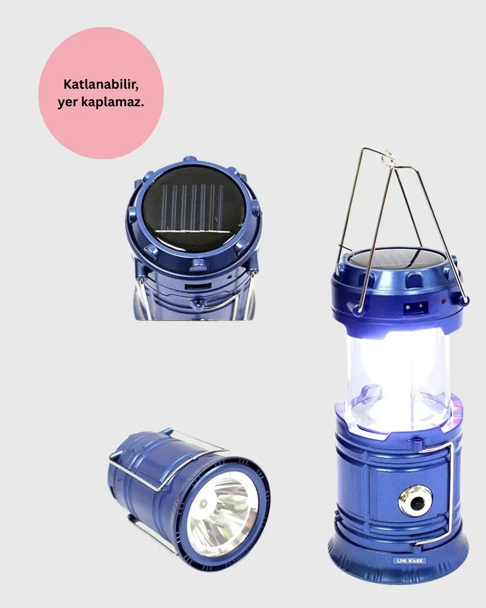 Güneş Enerjili Katlanabilir Kızaklı Kamp Feneri – USB Şarjlı, Çok Yönlü ve Dayanıklı Tasarım görsel 5