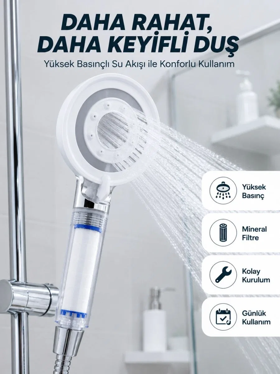 Yüksek Basınçlı Filtreli Duş Başlığı Mineral Filtreli Su Tasarruflu El Duşu