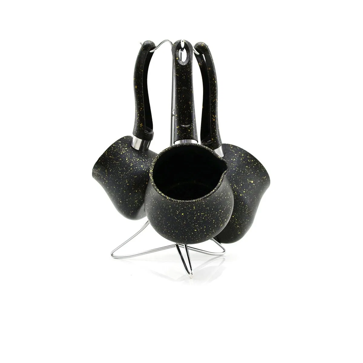 Granit Çelik Cezve Seti 4'lü (230/280/380 ml) Metal Standlı görsel 3