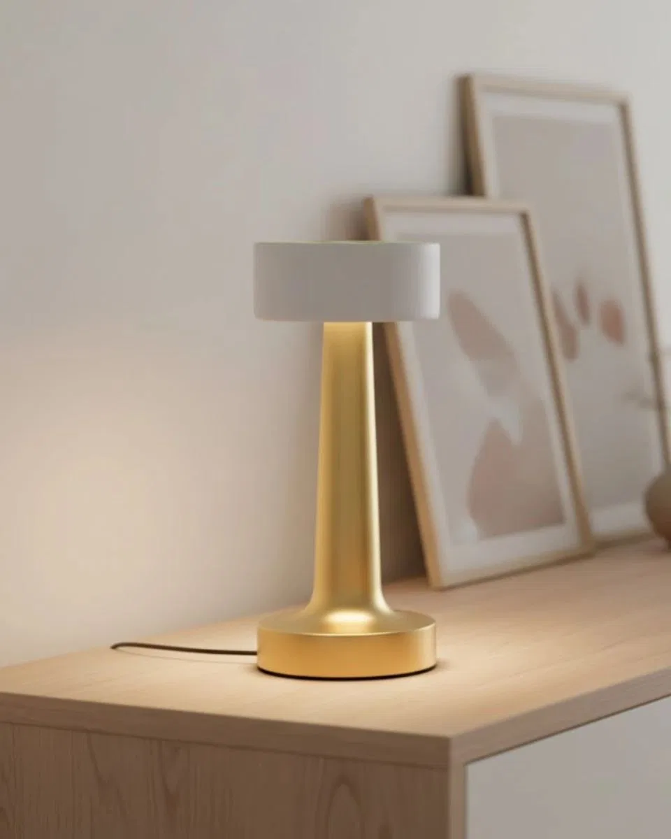 Modern Altın Gövdeli Led Masa Lambası 3 Işık Modlu