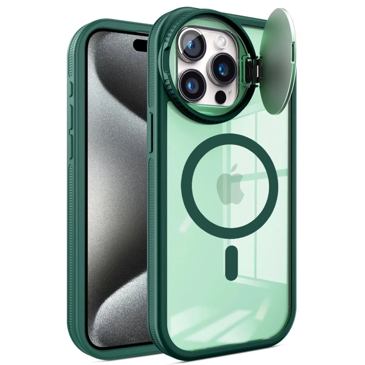 Apple İphone 14 Pro Max Kılıf Teleskop Lens Magsafe Silikon Kapak - Koyu Yeşil görsel 2